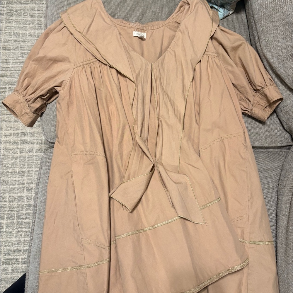 Anthropologie Beige Mini Dress with Scarf Detail